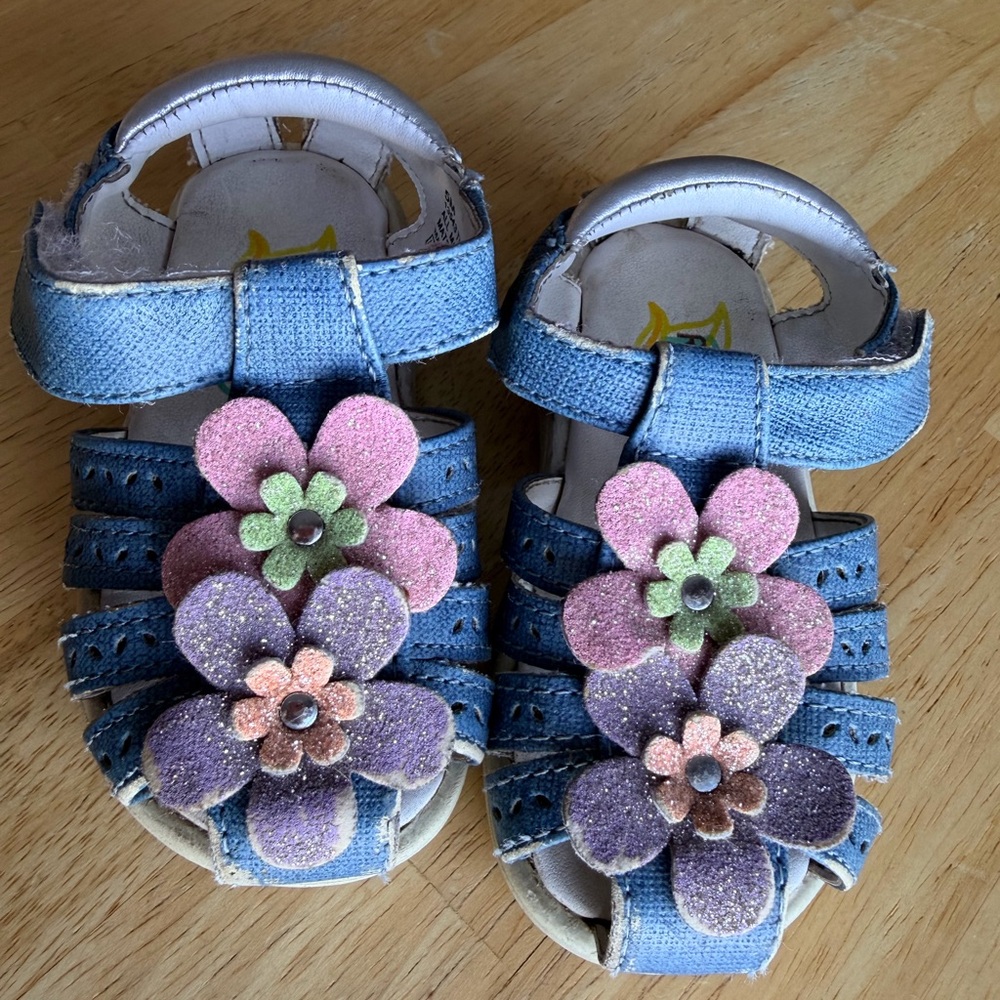 Blue Glitter Flower Sandals Toddler Size 5